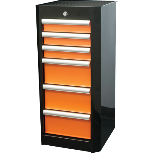 Coffre &agrave; outils lat&eacute;ral, 6 tiroirs, 16" la x 18" p x 34" h, Noir/Orange Southpoint Industrial Supply