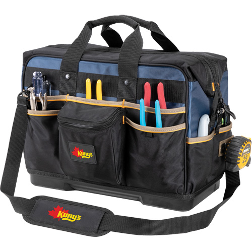 Sac &agrave; outils ferm&eacute; pour entrepreneurs &agrave; base moul&eacute;e, Polyester balistique, 29 pochettes, Noir/Bleu Southpoint Industrial Supply