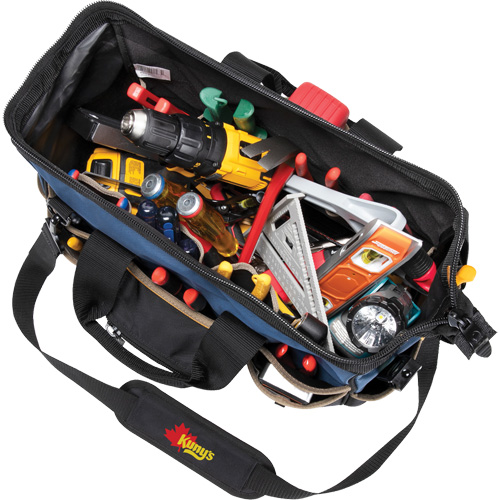 Molded Base Big-Mouth Tote Tool Bag, Ballistic Polyester, 23 Pockets, Black/Blue Southpoint Industrial Supply