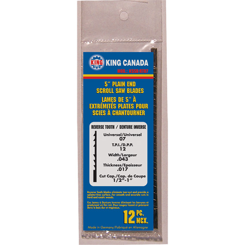 12-Piece Reverse Tooth Scroll Saw Blades, Scroll cutting, 0.05" W x 5" L, 12 TPI Southpoint Industrial Supply