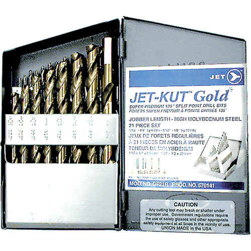 GF21R Jet-Kut&reg; Gold Super Premium Drill Bit Set, 21 Pieces, Steel Southpoint Industrial Supply