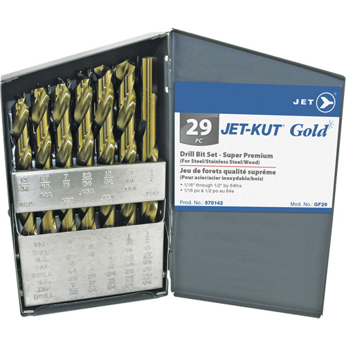 Jeu de forets de premi&egrave;re qualit&eacute; JET-KUT GOLD, 29 morceaux, Acier alli&eacute; Southpoint Industrial Supply