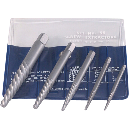 CLEVELAND Screw Extractors - Screw Extractor Set in Fold-Up Pouch, 5 Pieces, High Carbon Steel Southpoint Industrial Supply