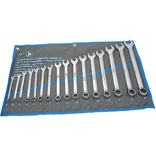 Fully Polished Long Pattern Combination Wrench Set, Combination, 16 Pieces, Metric Southpoint Industrial Supply