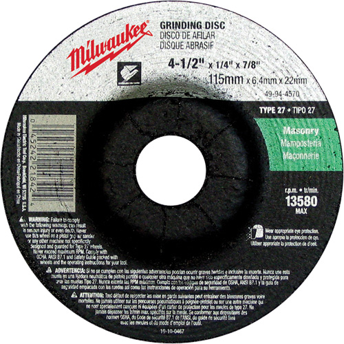Grinding Wheel, 4-1/2" x 1/4", 7/8" Arbor, Silicon Carbide, Type 27 Southpoint Industrial Supply