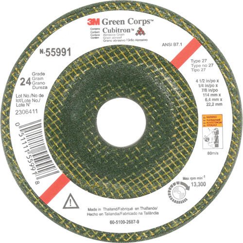 Meule &agrave; moyeu d&eacute;port&eacute; Green Corps, 4-1/2" x 1/4", Arbre 7/8", C&eacute;ramique, Type 27 Southpoint Industrial Supply
