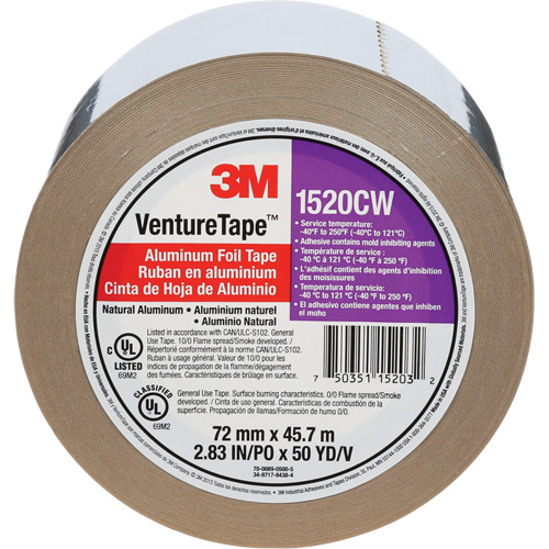 Venture Tape Aluminum Foil Tape, 1.8 mils Thick, 72 mm (3") x 45.7 m (150') Southpoint Industrial Supply