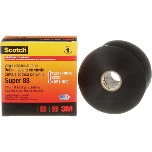 Scotch&reg; Super 88 Professional Electrical Tape, 51 mm (2") x 33 m (108'), Black, 8.5 mils Southpoint Industrial Supply
