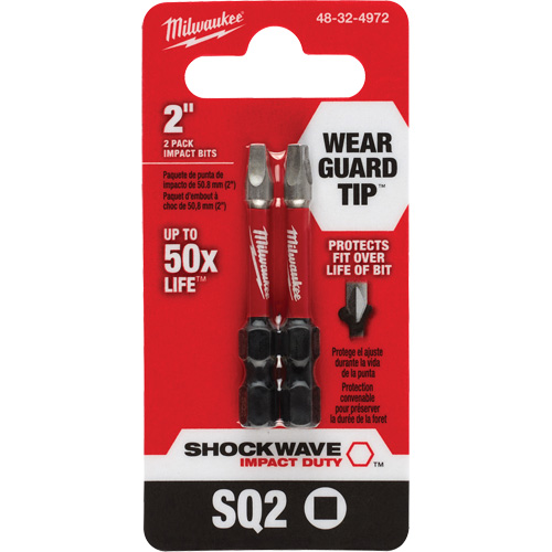 Shockwave Impact Duty Screwdriver Bit, Square, #2, 1/4" Drive Southpoint Industrial Supply