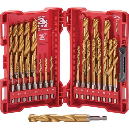 Shockwave Red Helix Metric Drill Bit Set, 25 Pieces, Titanium Southpoint Industrial Supply