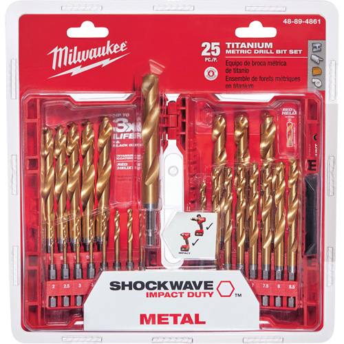 Shockwave Red Helix Metric Drill Bit Set, 25 Pieces, Titanium Southpoint Industrial Supply