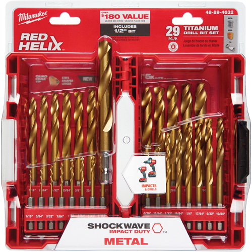 Shockwave Red Helix Drill Bit Set, 29 Pieces, Titanium Southpoint Industrial Supply