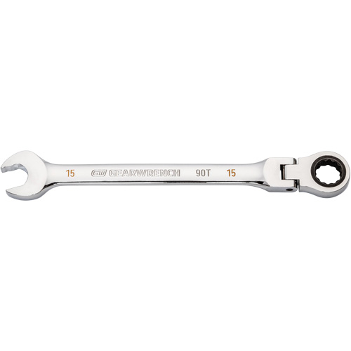 Cl&eacute; combin&eacute;e &agrave; cliquet 90 dents et t&ecirc;te flexible, 12 pans, 15 mm, Fini Chrome Southpoint Industrial Supply