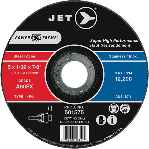 A60PX Power-Xtreme Cut-Off Wheel, 5" x 1/32", 7/8" Arbor, Type 1, 12200 RPM Southpoint Industrial Supply