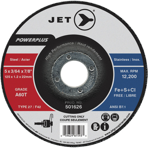 A60T PowerPlus Cut-Off Wheel, 5" x 3/64", 7/8" Arbor, Type 27, 12200 RPM Southpoint Industrial Supply