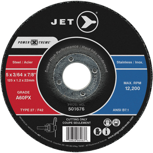 A60PX Power-Xtreme Cut-Off Wheel, 5" x 3/64", 7/8" Arbor, Type 27, 12200 RPM Southpoint Industrial Supply