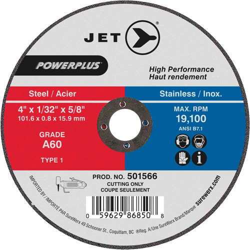 Meules &agrave; tronçonner en acier pour rectifieuses Powerplus, 4" x 1/32", Arbre de 5/8", Type 1, 19100 Tr/min Southpoint Industrial Supply
