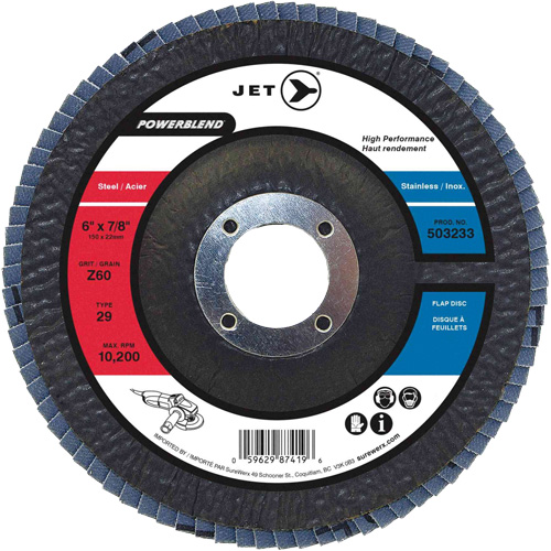 Disques &agrave; lamelles pour l'acier/acier inoxydable, 6" x 7/8", Type 29, Grain Z60, Zirconium Southpoint Industrial Supply