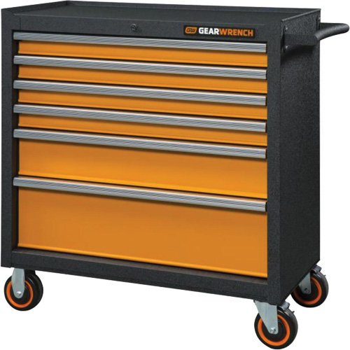GSX Series Rolling Tool Cabinet, 6 Drawers, 36" W x 18-1/5" D x 37-2/5" H, Black/Orange Southpoint Industrial Supply