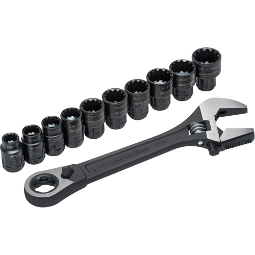 11-Piece Pass-Thru X6 Adjustable Wrench & Spline Socket Set, 13" L, 2-27/50" Max Width, Black Phosphate Southpoint Industrial Supply