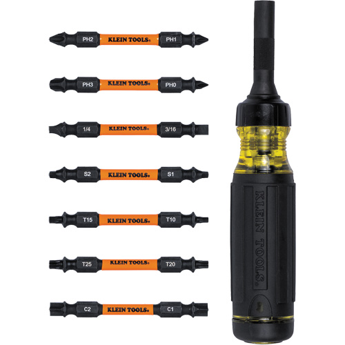 15-in-1 Ratcheting Impact-Rated Multi-Bit Torsion Zone Screwdriver, 9-1/2" L, Cushion Grip Handle Southpoint Industrial Supply