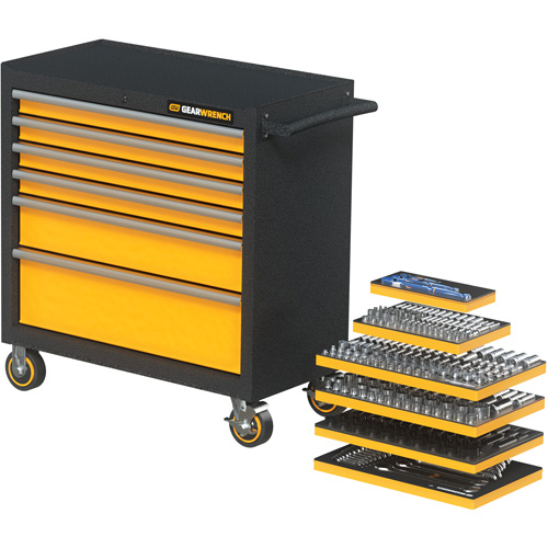 Jeu d'outils m&eacute;triques pour m&eacute;canicien MEGAMOD dans des plateaux en mousse modulaire avec armoire roulante &agrave; outils, 358 morcea Southpoint Industrial Supply