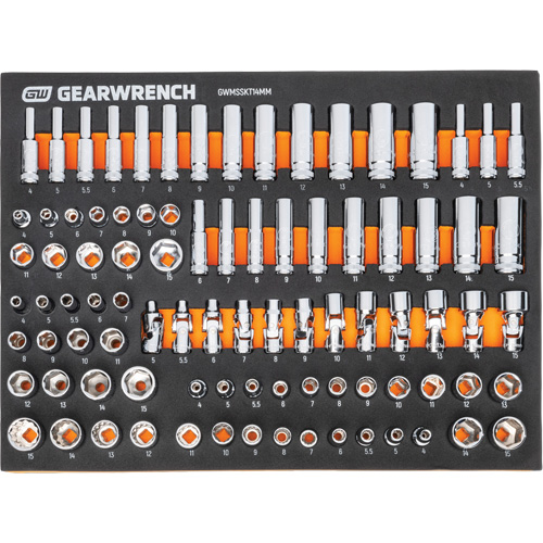 Jeu d'outils m&eacute;triques pour m&eacute;canicien MEGAMOD dans des plateaux en mousse modulaire avec armoire roulante &agrave; outils, 358 morcea Southpoint Industrial Supply