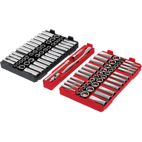 Metric/SAE Ratchet & Socket Set with PACKOUT Low-Profile Organizer, 98 Pcs, 3/8" Drive Size Southpoint Industrial Supply