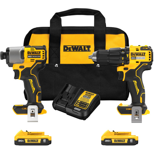 Ensemble de perfomarteau compact sans fil et sans balai de 1/2" & tournevis &agrave; chocs de 1/4", Lithium-ion, 20 V Southpoint Industrial Supply