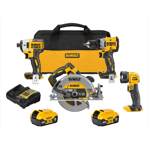 Ensemble de quatre outils combin&eacute;s sans fil et sans balai XR, Lithium-ion, 20 V Southpoint Industrial Supply