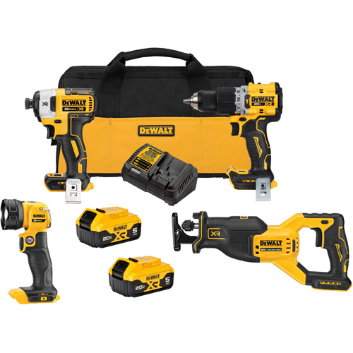 Ensemble de quatre outils combin&eacute;s sans fil et sans balai XR, Lithium-ion, 20 V Southpoint Industrial Supply