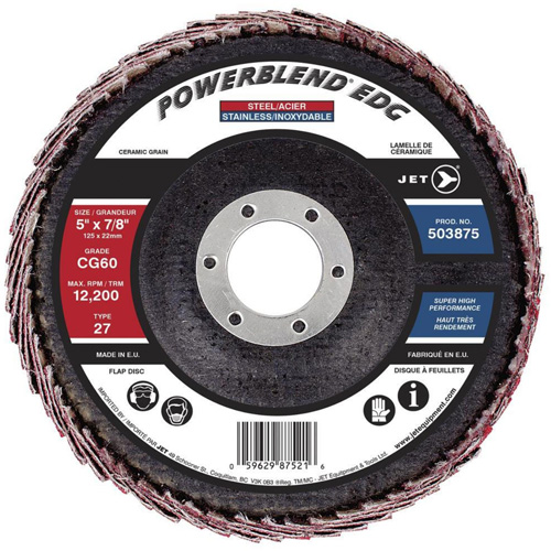 POWERBLEND EDG Curved Edge Flap Disc, 5" x 7/8", Type 27, CG60 Grit, Ceramic Southpoint Industrial Supply