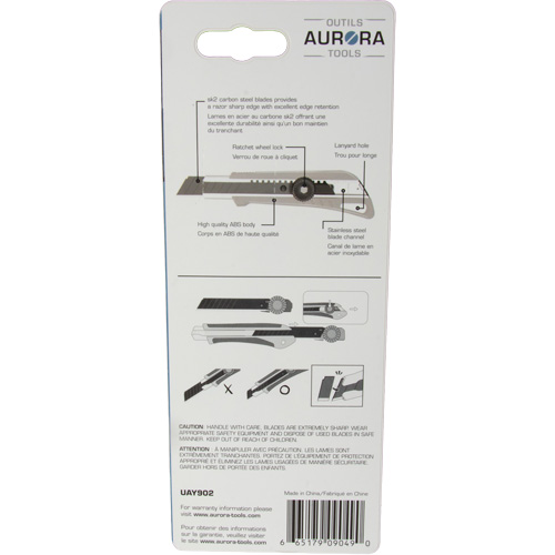 Couteau professionnel de 18 mm avec verrouillage &agrave; cliquet READYEDGE, Acier inoxydable, Robuste, Prise en Plastique Southpoint Industrial Supply
