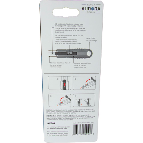 Couteau de s&eacute;curit&eacute; r&eacute;tractable standard, Acier inoxydable, Prise en Caoutchouc Southpoint Industrial Supply