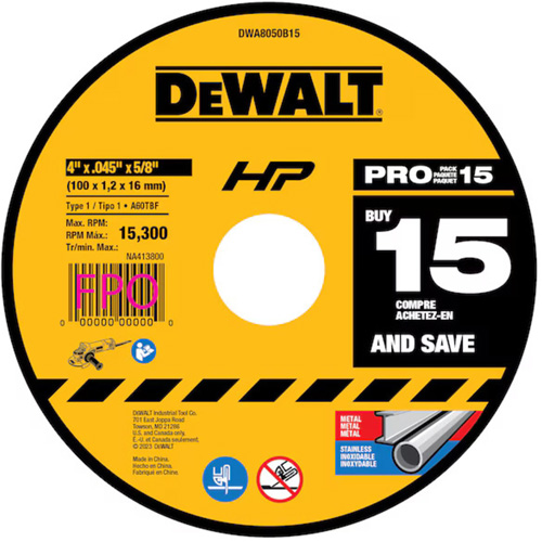 Meule &agrave; tronçonner polyvalente, 4" x 0,45", Arbre de 5/8", Type 1, Oxyde d'aluminium Southpoint Industrial Supply