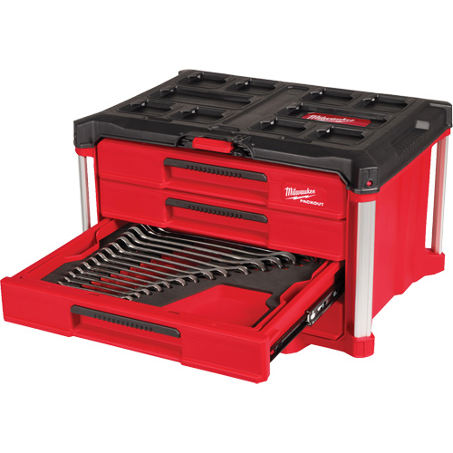 60-Piece Metric & SAE Combination Wrench Set with PACKOUT 4 Drawer Tool Box, 16-3/10" x 22-1/5" x 14-3/10", Black/Red Southpoint Industrial Supply