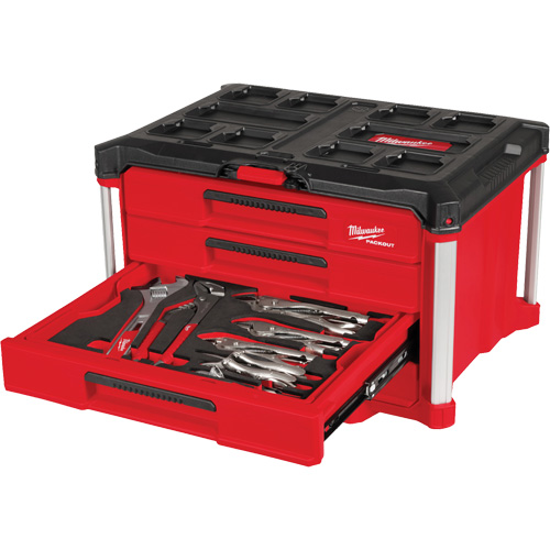 64-Piece Hand Tool Set with PACKOUT 4 Drawer Tool Box, 16-3/10" x 22-1/5" x 14-3/10", Black/Red Southpoint Industrial Supply