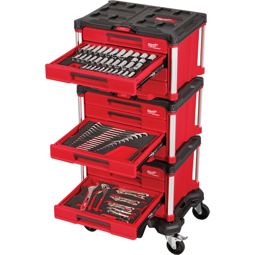 366-Piece Master Mechanics Hand Tool Set with PACKOUT Drawers & Dolly, 16-3/10" x 22-1/5" x 48-5/8", Black/Red Southpoint Industrial Supply