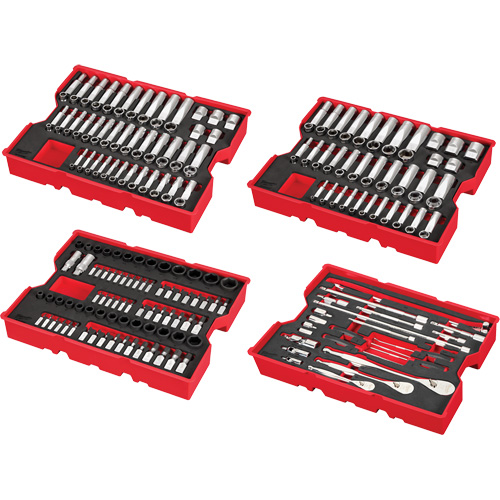 Jeu de cliquets et douilles m&eacute;triques et SAE avec organisateur PACKOUT &agrave; profil bas, 242 Mcx, Chocs, Prise de 1/4"/3/8"/1/2", Profond Southpoint Industrial Supply