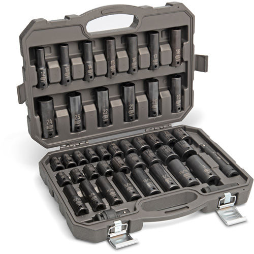 6 Point SAE/Metric Socket Set, 44 Pcs, Impact, 1/2" Drive Size, Deep Southpoint Industrial Supply