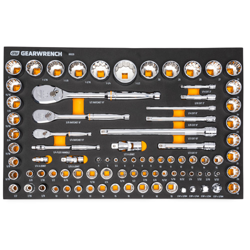 Jeu d'outils SAE/m&eacute;triques pour m&eacute;canicien &agrave; 90 dents 1/4", 3/8" & 1/2" avec plateau de rangement en mousse Southpoint Industrial Supply
