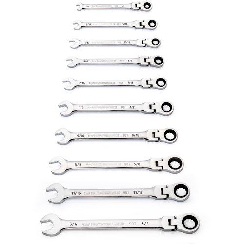 90-Tooth 12 Point SAE Wrench Set, Flex Head/Ratcheting Combination, 10 Pieces, Imperial Southpoint Industrial Supply