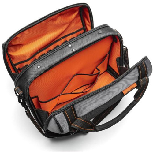 Sac ouvert de 17" pour outils d'ouvrier, Polyester, 3 pochettes, Noir/Gris/Orange Southpoint Industrial Supply