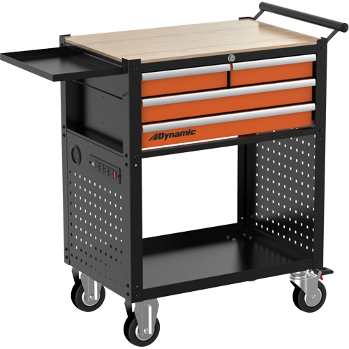 Utility Cart, 4 Drawers, Black/Orange Southpoint Industrial Supply