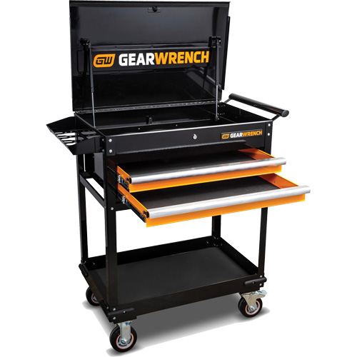 Utility Cart, 2 Drawers, 32-1/2" W x 42" H, Black/Orange Southpoint Industrial Supply