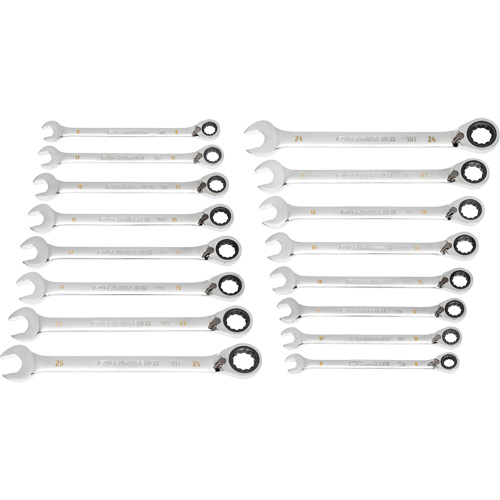 Jeu de cl&eacute;s r&eacute;versibles &agrave; 12 pans et 90 dents, Cl&eacute; polygonale, 16 morceaux, M&eacute;trique Southpoint Industrial Supply