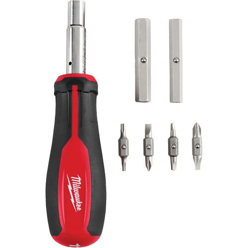 11-in-1 Magnetic 1/4" & 3/8" Drive Multi-Bit Screwdriver, 8" L, Cushion Grip Handle Southpoint Industrial Supply