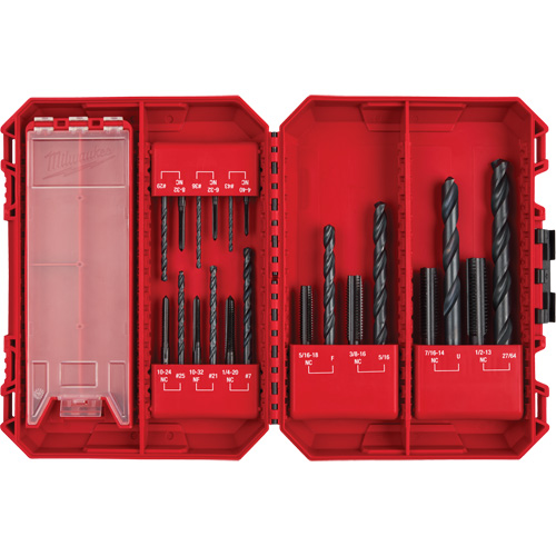 Jeu de tarauds et forets &agrave; cannelure droite SAE avec mallette, 20 morcea Southpoint Industrial Supply
