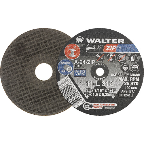 Meule &agrave; tronçonner Zip, 3" x 1/16", Arbre de 1/4", Type 1, Oxyde d'aluminium, 25470 Tr/min Southpoint Industrial Supply