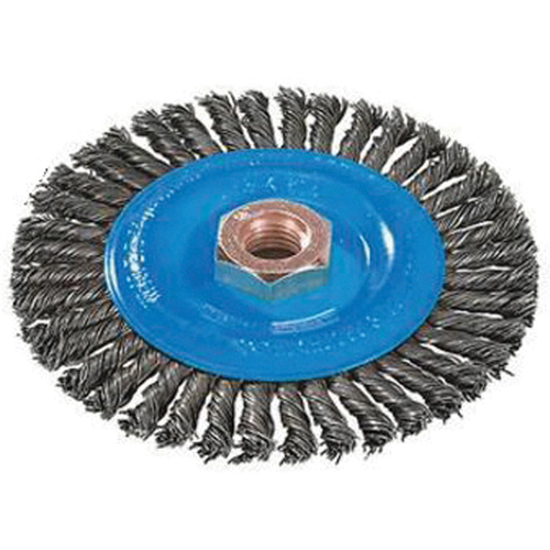 Brosse &agrave; fils nou&eacute;s pour cordons de soudure, Dia. 4", Fils 0,02", Arbre 5/8"-11, Aluminium/Acier inoxydable Southpoint Industrial Supply